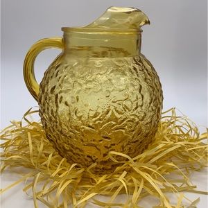MCM Ball Pitcher Anchor Hocking Lido Milano Honey Amber Gold Textured Crinkle